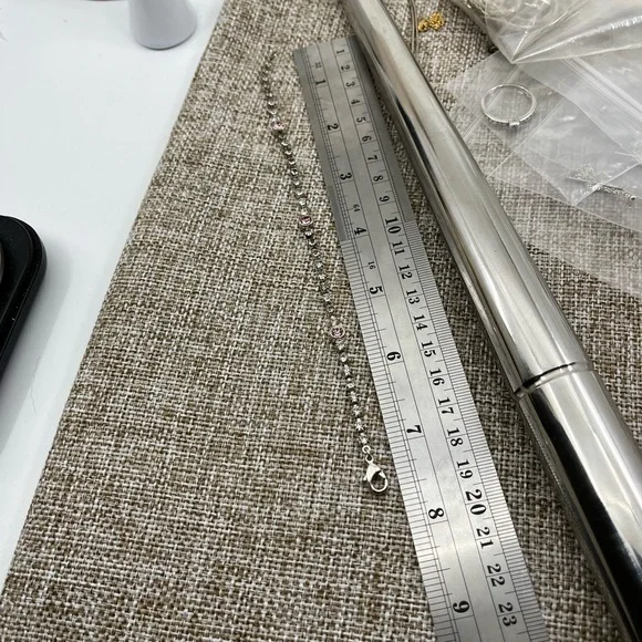 Vintage Pink & White Rhinestone Silver-Tone Bracelet - 7.5" - Picture 13 of 13